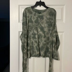 Army Green Tie Dyed Waffle Weave Top